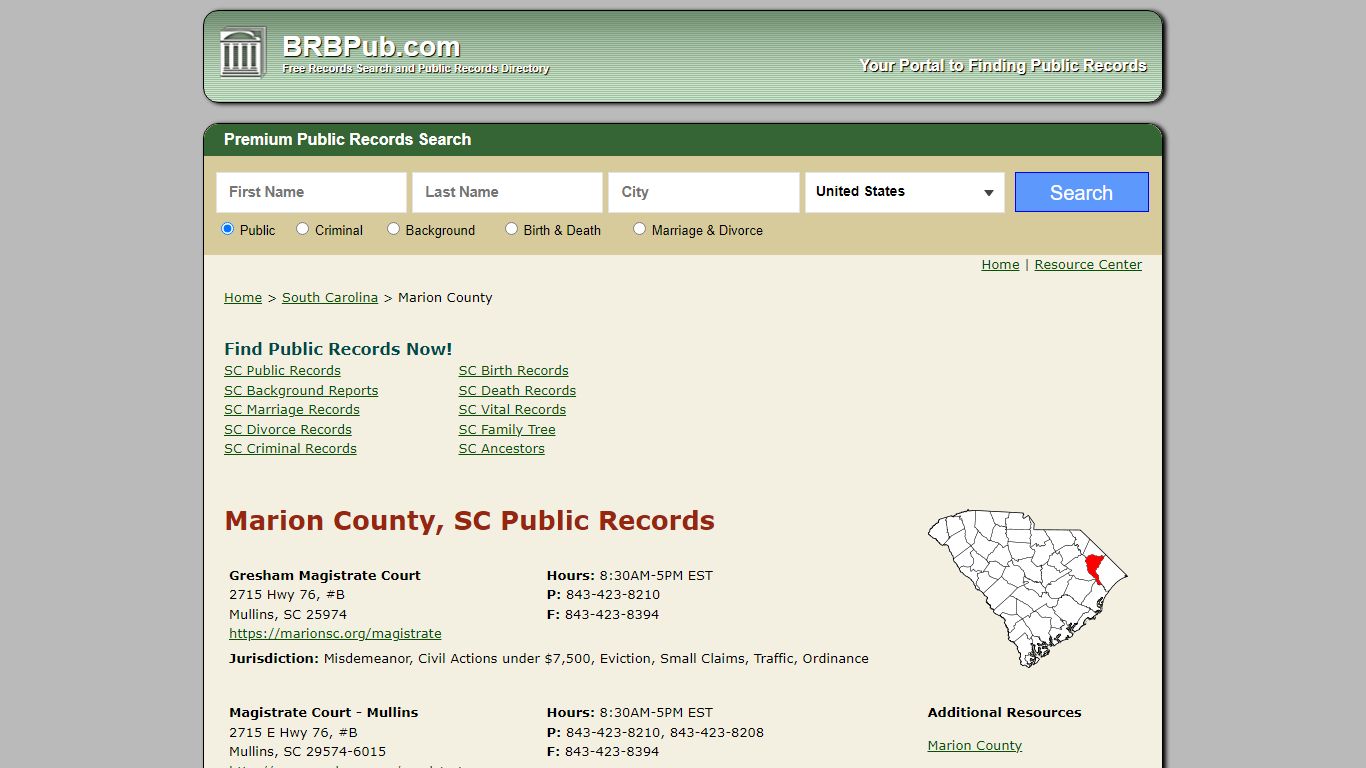 Marion County, SC Public Records - BRB Pub